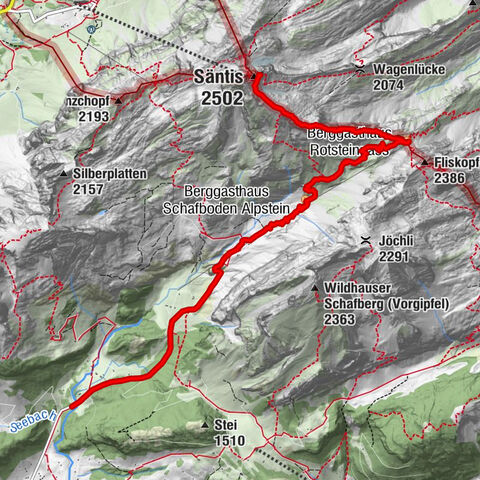 Mountain route over Rotsteinpass to Säntis