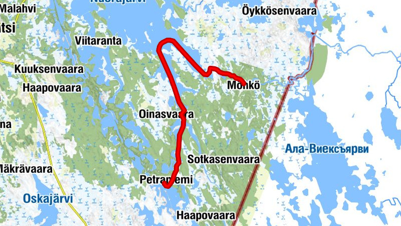 Vesireitti Möhkön ruukkikylästä Petkeljärven kansallispuistoon