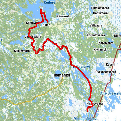 Yli 100 km melontareitti Nehvonniemestä Petkeljärven kautta Koitajoelle ja Koitereelle