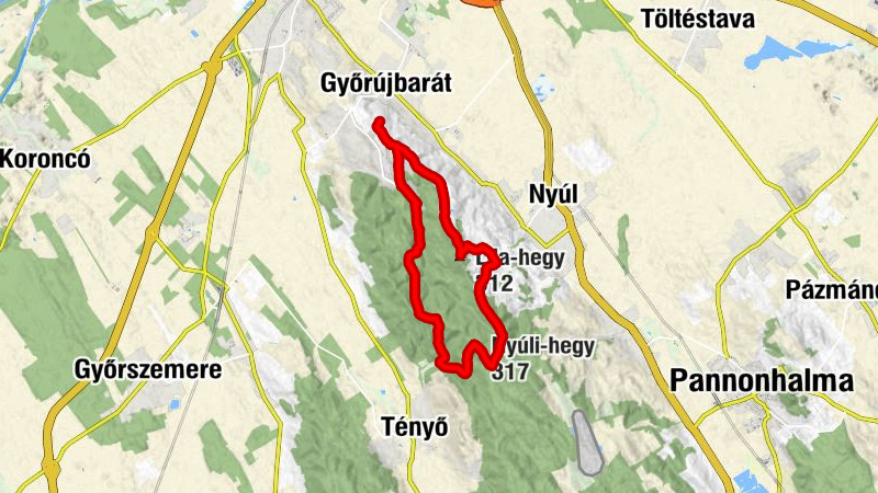 Tényő - Nyúli-hegy - Lila-hegy - Győrújbarát