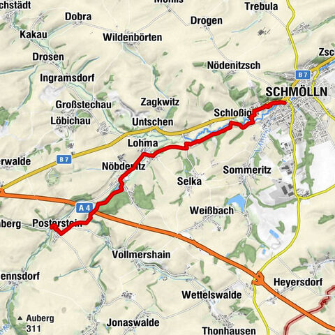 Burgkirche Posterstein - Zur eisernen Bank - Gaststätte „Sportlerheim“ - Schmölln