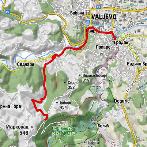 Градац - Ваљево - Тешњар - Платани