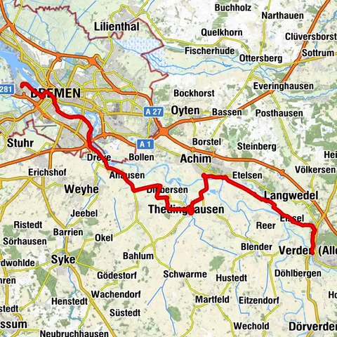 Weser-Radweg, 6. Etappe: Von Verden nach Bremen