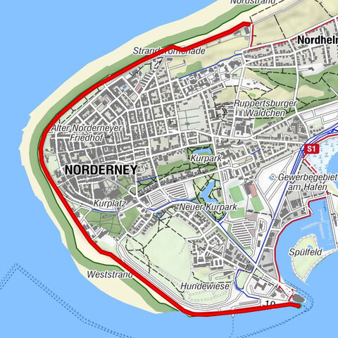 Norderney Stadtpromenade Hafen-Weststrand-Nordstrand