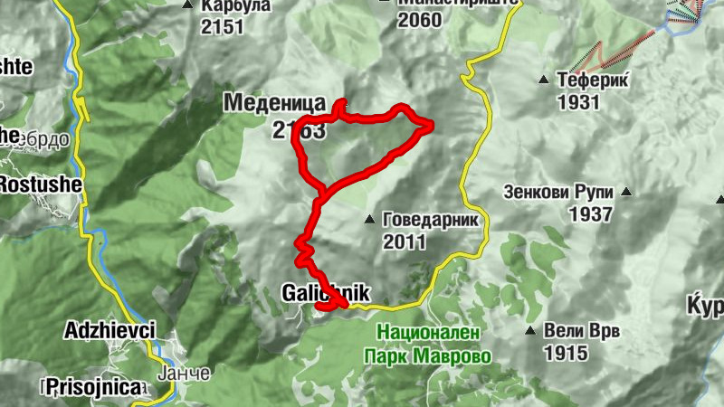 The rolling hills of Mavrovo: Medenica peak from Galichnik