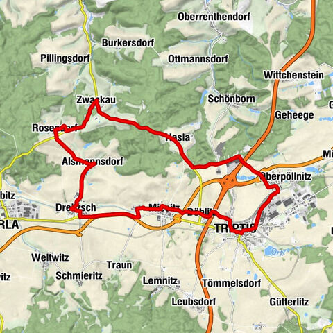 Bike Circular Route - Orlatal and Hohe Straße - Market Triptis