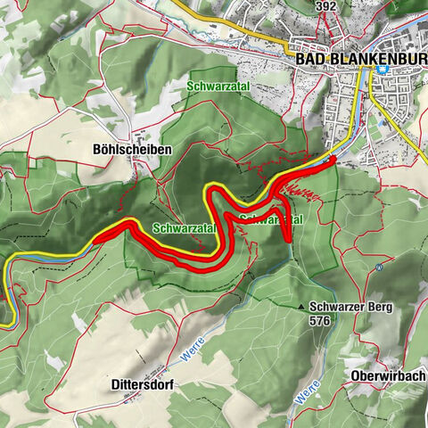 Circular route - “To the Strudel pots of the Schwarza” - Starting point at the Chrysopras weir - Bad Blankenburg